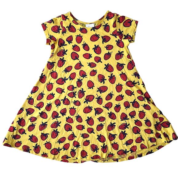 Hanna Andersson Strawberry Print Yellow Swing Dress Girls Size US 10 140cm NWOT - Picture 1 of 7